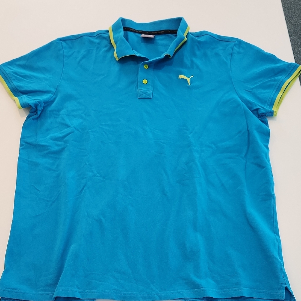 Puma Men's XXL Vibrant Blue Polo with Lime Accents